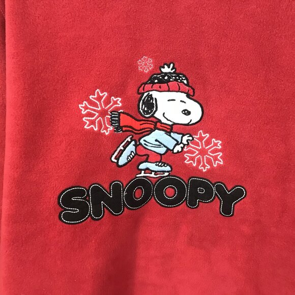 Peanuts Snoopy Skater Embroidered Red Fleece Pullover Sweatshirt XL Vintage Y2K - Picture 3 of 7